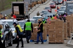 covid-19, covid-19, food bank drive through in la and pennsylvania overrun by hundreds of unemployed americans, Basketball