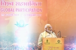 shushma swaraj, modi at global participation, pm modi addresses kumbh global participation event, Indian parliament